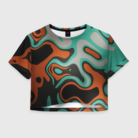Женская футболка Crop-top 3D с принтом Абстракиця в Тюмени, 100% полиэстер | круглая горловина, длина футболки до линии талии, рукава с отворотами | абстрактный | геометрический рисунок | геометрия | зеленая | зеленый | корея | краски | кружево | неон | оранжевая | оранжевый | рисунок | текстура | узор | черная | черный | япония