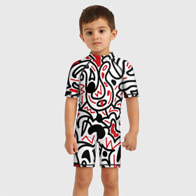Детский купальный костюм 3D с принтом Африканский хаос в Тюмени, Полиэстер 85%, Спандекс 15% | застежка на молнии на спине | Тематика изображения на принте: minimal | абстракция | креатив | минимализм | текстуры