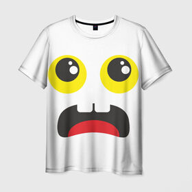 Мужская футболка 3D с принтом Испуганное лицо в Тюмени, 100% полиэфир | прямой крой, круглый вырез горловины, длина до линии бедер | большие глаза | испуг | испуганное лицо | смайлик | стикер