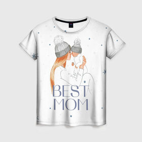 Женская футболка 3D с принтом Лучшая мама в Тюмени, 100% полиэфир ( синтетическое хлопкоподобное полотно) | прямой крой, круглый вырез горловины, длина до линии бедер | белый | зима | лучшая | любовь | мама | семья | снег | тепло | уют