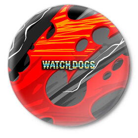 Значок с принтом Watch Dogs Recing в Тюмени,  металл | круглая форма, металлическая застежка в виде булавки | dogs | legion | logo | text | watch | взлом | игра | легион | лого | символ | текст | хак | хакер | хакеры