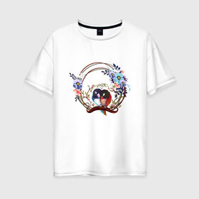 Женская футболка хлопок Oversize с принтом Попугаи в цветах в Тюмени, 100% хлопок | свободный крой, круглый ворот, спущенный рукав, длина до линии бедер
 | 