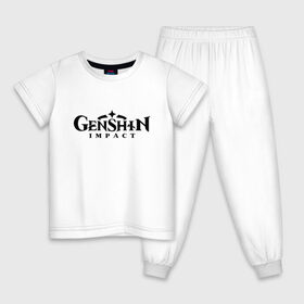 Детская пижама хлопок с принтом Genshin Impact Logo (Z) в Тюмени, 100% хлопок |  брюки и футболка прямого кроя, без карманов, на брюках мягкая резинка на поясе и по низу штанин
 | aaa игра | breath of the wild | ubisoft | анемо | барбара | беннет | бэй доу | венти | гатя | геншин импакт | гео | гидро | дилюк | кли | нин гуан | ноэлль | рэйзор | электро