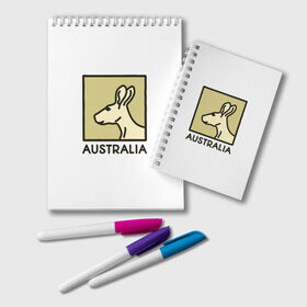 Блокнот с принтом Australia в Тюмени, 100% бумага | 48 листов, плотность листов — 60 г/м2, плотность картонной обложки — 250 г/м2. Листы скреплены удобной пружинной спиралью. Цвет линий — светло-серый
 | Тематика изображения на принте: australia | австралия | животные | кенгуру | страны