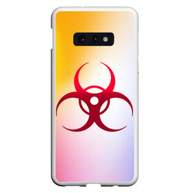 Чехол для Samsung S10E с принтом Biohazard в Тюмени, Силикон | Область печати: задняя сторона чехла, без боковых панелей | Тематика изображения на принте: biohazard | ncov2019 | plague inc | virus | вирус | градиент | знак | карантин | ковид | корона | коронавирус | опасность