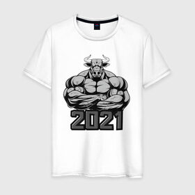 Мужская футболка хлопок с принтом Новый год 2021 в Тюмени, 100% хлопок | прямой крой, круглый вырез горловины, длина до линии бедер, слегка спущенное плечо. | 