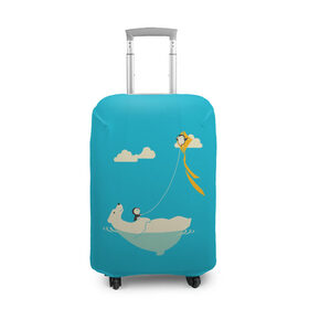 Чехол для чемодана 3D с принтом ОБИТАТЕЛИ АНТАРКТИКИ в Тюмени, 86% полиэфир, 14% спандекс | двустороннее нанесение принта, прорези для ручек и колес | белый медведь | воздушный змей | детский рисунок | мультяшный персонаж | небо голубое | облака | пингвин | рисунок