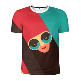 Мужская футболка 3D спортивная с принтом RETDO FACE в Тюмени, 100% полиэстер с улучшенными характеристиками | приталенный силуэт, круглая горловина, широкие плечи, сужается к линии бедра | геометрия | глаза | лицо | лицо в очках | ностальгия | очки | полосы | ретро