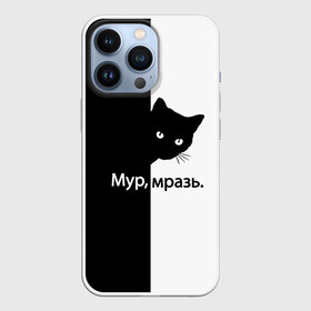 Чехол для iPhone 13 Pro с принтом Черный кот в Тюмени,  |  | буквы | глаза | кот | котик | кошка | минимал | надпись | настроение | простая надпись | текст | черно белое | черный кот | черный фон