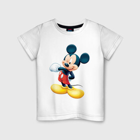Детская футболка хлопок с принтом mickey mouse в Тюмени, 100% хлопок | круглый вырез горловины, полуприлегающий силуэт, длина до линии бедер | Тематика изображения на принте: disney | мультфильмы | мышонок | персонаж