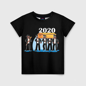 Детская футболка 3D с принтом 2020 не спасти... в Тюмени, 100% гипоаллергенный полиэфир | прямой крой, круглый вырез горловины, длина до линии бедер, чуть спущенное плечо, ткань немного тянется | 2020 год мем | dancing coffin | tony igy astronomia tony igy | мем про 2020 год | мультяшные персонажи | популярный мем | смешной арт | черные гробовщики