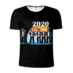 Мужская футболка 3D спортивная с принтом 2020 не спасти... в Тюмени, 100% полиэстер с улучшенными характеристиками | приталенный силуэт, круглая горловина, широкие плечи, сужается к линии бедра | Тематика изображения на принте: 2020 год мем | dancing coffin | tony igy astronomia tony igy | мем про 2020 год | мультяшные персонажи | популярный мем | смешной арт | черные гробовщики