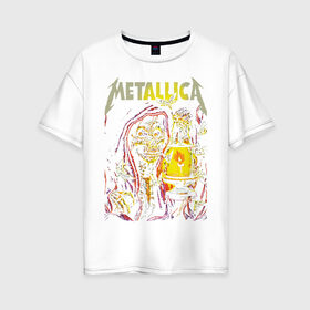 Женская футболка хлопок Oversize с принтом Metallica в Тюмени, 100% хлопок | свободный крой, круглый ворот, спущенный рукав, длина до линии бедер
 | american | heavy metal | los angeles | metal band | metallica | music | thrash metal | американская | лос анджелес | метал группа | металлика | музыка | трэш метал | трэш металл | хеви метал