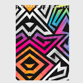 Скетчбук с принтом GRAFFITY в Тюмени, 100% бумага
 | 48 листов, плотность листов — 100 г/м2, плотность картонной обложки — 250 г/м2. Листы скреплены сверху удобной пружинной спиралью | абстракция | геометрия | ломаные линии | неон | полоски | разноцветный принт | яркие цвета