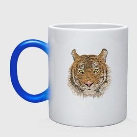 Кружка хамелеон с принтом тигр в Тюмени, керамика | меняет цвет при нагревании, емкость 330 мл | Тематика изображения на принте: животные | кошка | леопард | тигр | тигрица