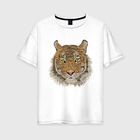 Женская футболка хлопок Oversize с принтом тигр в Тюмени, 100% хлопок | свободный крой, круглый ворот, спущенный рукав, длина до линии бедер
 | животные | кошка | леопард | тигр | тигрица