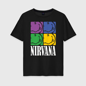 Женская футболка хлопок Oversize с принтом Nirvana в Тюмени, 100% хлопок | свободный крой, круглый ворот, спущенный рукав, длина до линии бедер
 | alternative rock | american | grunge | music | nirvana | rock | rock band | usa | альтернативный рок | американская | гранж | музыка | рок | рок группа | сша