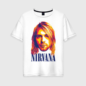 Женская футболка хлопок Oversize с принтом Nirvana в Тюмени, 100% хлопок | свободный крой, круглый ворот, спущенный рукав, длина до линии бедер
 | alternative rock | american | grunge | music | nirvana | rock | rock band | usa | альтернативный рок | американская | гранж | музыка | рок | рок группа | сша