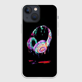 Чехол для iPhone 13 mini с принтом Потекшие наушники в Тюмени,  |  | amoled | брызги красок | капли красок | музыка | наушники