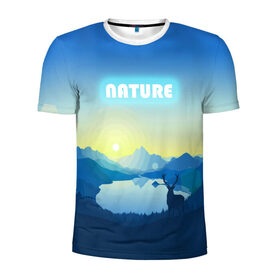 Мужская футболка 3D спортивная с принтом NATURE в Тюмени, 100% полиэстер с улучшенными характеристиками | приталенный силуэт, круглая горловина, широкие плечи, сужается к линии бедра | Тематика изображения на принте: горы | закат | лес | ночное небо | озеро в лесу | олень в лесу | природа | солнце