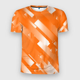 Мужская футболка 3D спортивная с принтом Оранжевый градиент в Тюмени, 100% полиэстер с улучшенными характеристиками | приталенный силуэт, круглая горловина, широкие плечи, сужается к линии бедра | Тематика изображения на принте: блеск | геометрия | градиент | линии | оранжевый | полосы