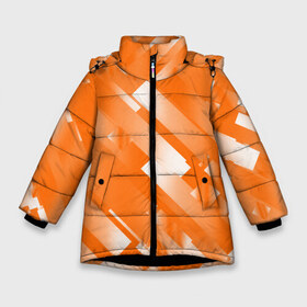 Зимняя куртка для девочек 3D с принтом Оранжевый градиент в Тюмени, ткань верха — 100% полиэстер; подклад — 100% полиэстер, утеплитель — 100% полиэстер. | длина ниже бедра, удлиненная спинка, воротник стойка и отстегивающийся капюшон. Есть боковые карманы с листочкой на кнопках, утяжки по низу изделия и внутренний карман на молнии. 

Предусмотрены светоотражающий принт на спинке, радужный светоотражающий элемент на пуллере молнии и на резинке для утяжки. | Тематика изображения на принте: блеск | геометрия | градиент | линии | оранжевый | полосы