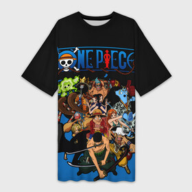 Платье-футболка 3D с принтом One Piece синий всплеск в Тюмени,  |  | one piece | аниме | все герои | логотип one piece | луффи из one piece