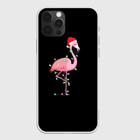 Чехол для iPhone 12 Pro с принтом Новогодний Фламинго в Тюмени, силикон | область печати: задняя сторона чехла, без боковых панелей | Тематика изображения на принте: 2021 | гирлянда | год быка | дед мороз | новогодний | новогодняя | новый год | птица | рождество | розовый фламинго | с новым годом | фламинго