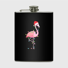 Фляга с принтом Новогодний Фламинго в Тюмени, металлический корпус | емкость 0,22 л, размер 125 х 94 мм. Виниловая наклейка запечатывается полностью | 2021 | гирлянда | год быка | дед мороз | новогодний | новогодняя | новый год | птица | рождество | розовый фламинго | с новым годом | фламинго