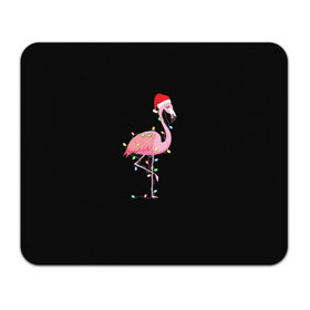 Коврик для мышки прямоугольный с принтом Новогодний Фламинго в Тюмени, натуральный каучук | размер 230 х 185 мм; запечатка лицевой стороны | Тематика изображения на принте: 2021 | гирлянда | год быка | дед мороз | новогодний | новогодняя | новый год | птица | рождество | розовый фламинго | с новым годом | фламинго