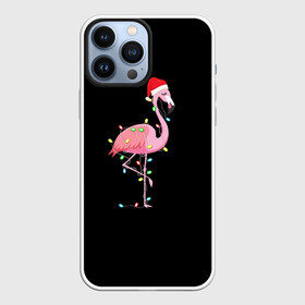 Чехол для iPhone 13 Pro Max с принтом Новогодний Фламинго в Тюмени,  |  | Тематика изображения на принте: 2021 | гирлянда | год быка | дед мороз | новогодний | новогодняя | новый год | птица | рождество | розовый фламинго | с новым годом | фламинго