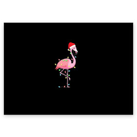 Поздравительная открытка с принтом Новогодний Фламинго в Тюмени, 100% бумага | плотность бумаги 280 г/м2, матовая, на обратной стороне линовка и место для марки
 | Тематика изображения на принте: 2021 | гирлянда | год быка | дед мороз | новогодний | новогодняя | новый год | птица | рождество | розовый фламинго | с новым годом | фламинго