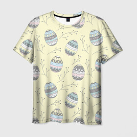Мужская футболка 3D с принтом Пасхальные яйца в Тюмени, 100% полиэфир | прямой крой, круглый вырез горловины, длина до линии бедер | бог | вера | весна | воскресение | желтый фон | молитва | пасха | пасхальный | пост | религия | храм | христос | церковь | яйца пасхальные