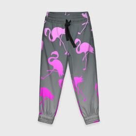 Детские брюки 3D с принтом Розовый фламинго в Тюмени, 100% полиэстер | манжеты по низу, эластичный пояс регулируется шнурком, по бокам два кармана без застежек, внутренняя часть кармана из мелкой сетки | 