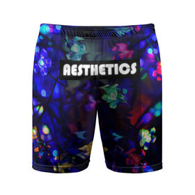 Мужские шорты спортивные с принтом AESTHETICS в Тюмени,  |  | брызги красок | неоновая надпись | неоновые цветы | неоновый свет | светодиоды | цветы