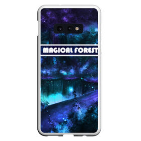 Чехол для Samsung S10E с принтом MAGICAL FOREST в Тюмени, Силикон | Область печати: задняя сторона чехла, без боковых панелей | Тематика изображения на принте: звездное небо | магический лес | неоновая пыль | неоновые линии | озеро ночью | отражение в озере | светлячки в лесу