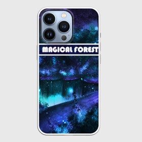 Чехол для iPhone 13 Pro с принтом MAGICAL FOREST в Тюмени,  |  | звездное небо | магический лес | неоновая пыль | неоновые линии | озеро ночью | отражение в озере | светлячки в лесу