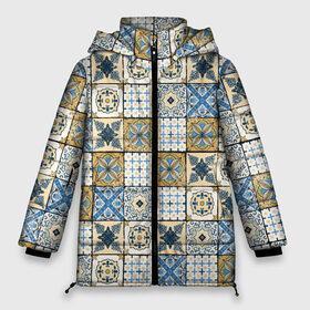 Женская зимняя куртка 3D с принтом Плитка орнамент узор в Тюмени, верх — 100% полиэстер; подкладка — 100% полиэстер; утеплитель — 100% полиэстер | длина ниже бедра, силуэт Оверсайз. Есть воротник-стойка, отстегивающийся капюшон и ветрозащитная планка. 

Боковые карманы с листочкой на кнопках и внутренний карман на молнии | Тематика изображения на принте: 