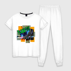 Женская пижама хлопок с принтом Plaque Fly в Тюмени, 100% хлопок | брюки и футболка прямого кроя, без карманов, на брюках мягкая резинка на поясе и по низу штанин | Тематика изображения на принте: plaque fly | домино | муха
