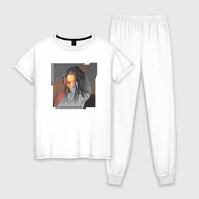 Женская пижама хлопок с принтом Лундмоен - Кривые зеркала в Тюмени, 100% хлопок | брюки и футболка прямого кроя, без карманов, на брюках мягкая резинка на поясе и по низу штанин | 