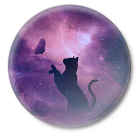 Значок с принтом Star Cat в Тюмени,  металл | круглая форма, металлическая застежка в виде булавки | cats | star cat | арт кошка | арт кошка в космосе | кошки | кошки в космосе
