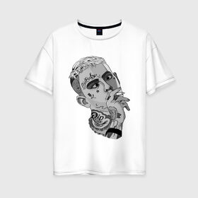 Женская футболка хлопок Oversize с принтом LIL PEEP в Тюмени, 100% хлопок | свободный крой, круглый ворот, спущенный рукав, длина до линии бедер
 | lil peep | rap. | легенда | лил пип | лил пип песни | лила пипа | музыка | реп