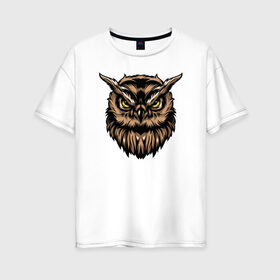 Женская футболка хлопок Oversize с принтом Сова в Тюмени, 100% хлопок | свободный крой, круглый ворот, спущенный рукав, длина до линии бедер
 | owl | глаза | птицы | сова | хищиник