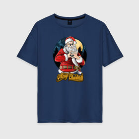 Женская футболка хлопок Oversize с принтом Merry Christmas | Santa Love в Тюмени, 100% хлопок | свободный крой, круглый ворот, спущенный рукав, длина до линии бедер
 | 