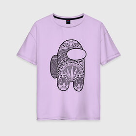 Женская футболка хлопок Oversize с принтом Among us в Тюмени, 100% хлопок | свободный крой, круглый ворот, спущенный рукав, длина до линии бедер
 | among us | impostors | графика | грифель | линии | цветы | эмонгас