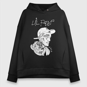 Женское худи Oversize хлопок с принтом LIL PEEP в Тюмени, френч-терри — 70% хлопок, 30% полиэстер. Мягкий теплый начес внутри —100% хлопок | боковые карманы, эластичные манжеты и нижняя кромка, капюшон на магнитной кнопке | lil peep | rap. | легенда | лил пип | лил пип песни | лила пипа | музыка | реп