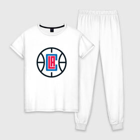Женская пижама хлопок с принтом Los Angeles Clippers в Тюмени, 100% хлопок | брюки и футболка прямого кроя, без карманов, на брюках мягкая резинка на поясе и по низу штанин | Тематика изображения на принте: angeles | clippers | los | nba | анджелес | баскетбол | клипперс | лос | нба