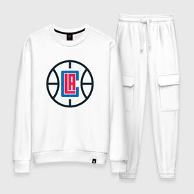 Женский костюм хлопок с принтом Los Angeles Clippers в Тюмени, 100% хлопок | на свитшоте круглая горловина, мягкая резинка по низу. Брюки заужены к низу, на них два вида карманов: два 