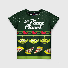Детская футболка 3D с принтом Pizza Planet в Тюмени, 100% гипоаллергенный полиэфир | прямой крой, круглый вырез горловины, длина до линии бедер, чуть спущенное плечо, ткань немного тянется | pixar | pizza planet | toy story | vdzabma | история игрушек | пиксар