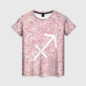 Женская футболка 3D с принтом Романтичный стрелец в Тюмени, 100% полиэфир ( синтетическое хлопкоподобное полотно) | прямой крой, круглый вырез горловины, длина до линии бедер | гороскоп | звезда | звёзды | сердца | сердце